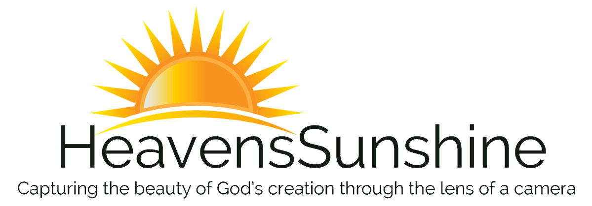Logo of 'HeavensSunshine' featuring a stylized sun with rays and the tagline 'Capturing the beauty of God's creation through the lens of a camera.'